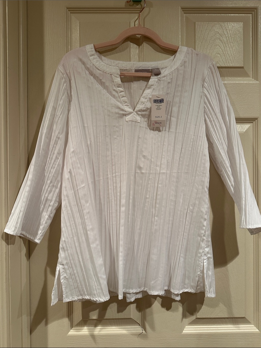 Chico's White Pleated Split-Neck Tunic Top
